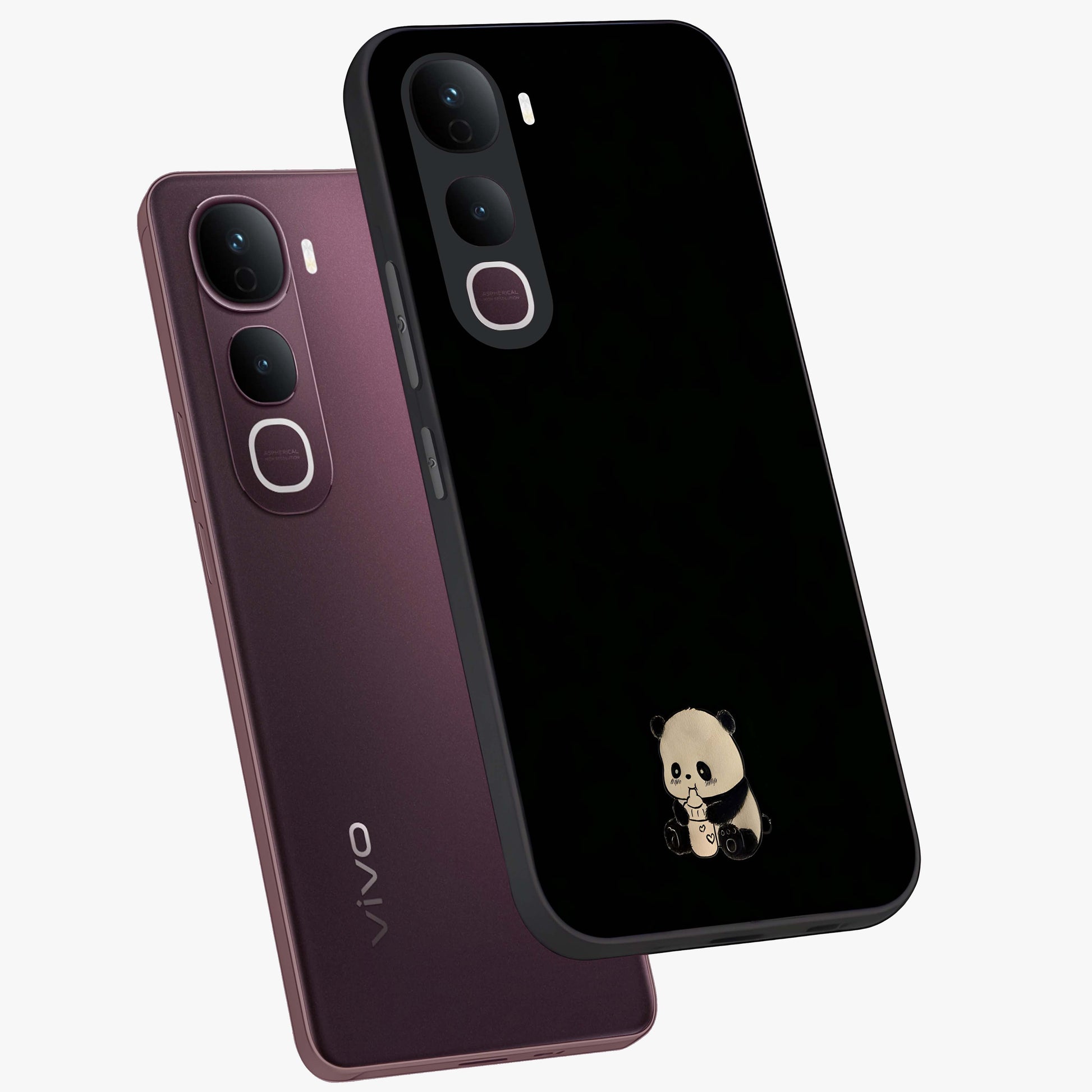 Midnight Panda Love Glass Case displayed in angled mockup highlighting adorable panda illustration with midnight aesthetic.