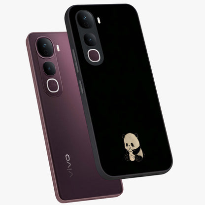 Midnight Panda Love Glass Case displayed in angled mockup highlighting adorable panda illustration with midnight aesthetic.