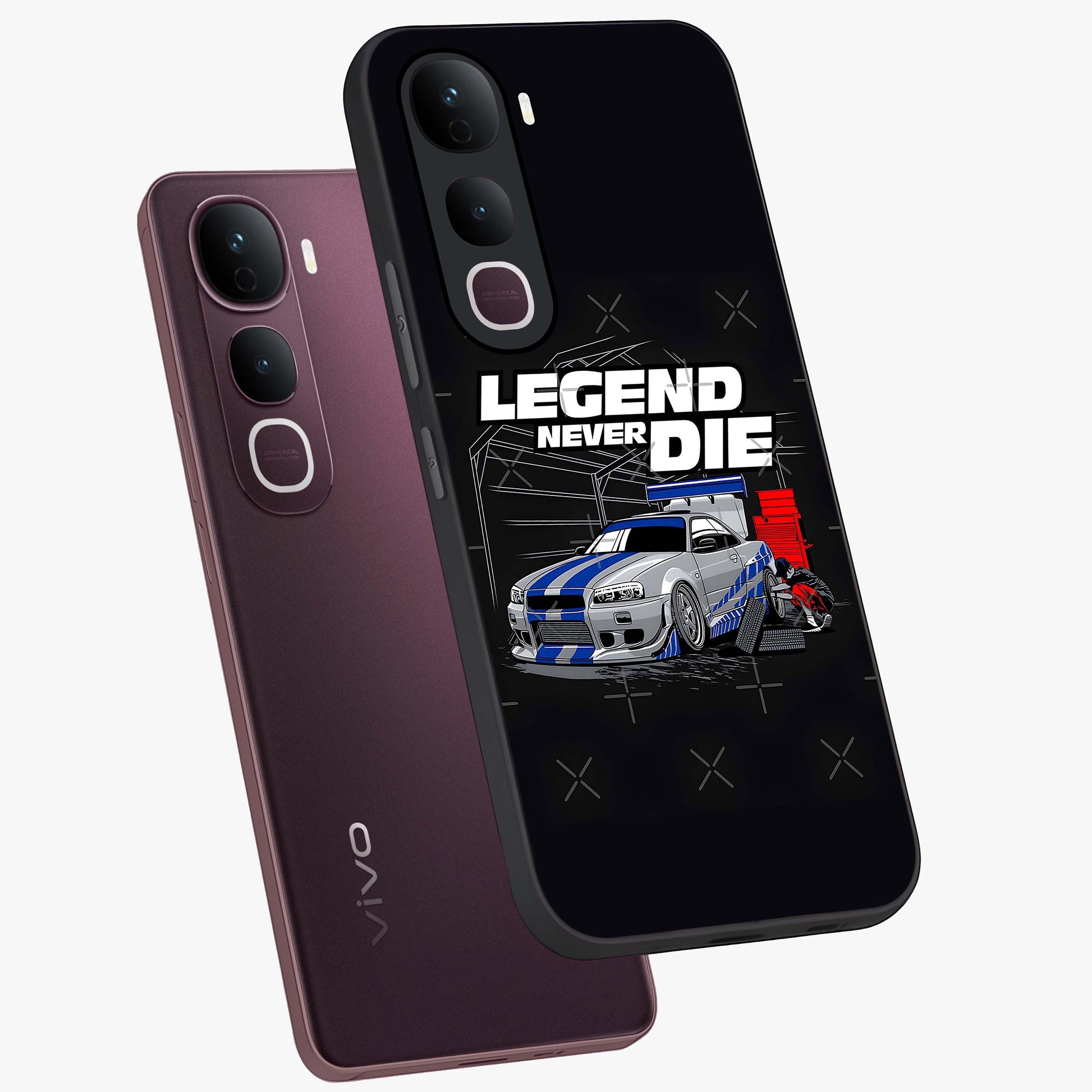 Midnight Racing Legacy Glass Case displayed in angled mockup highlighting dynamic automotive design with bold midnight aesthetic.