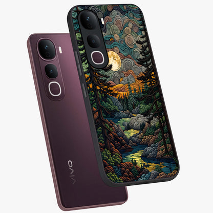 Moonlight Forest Dream Glass Case displayed in angled mockup highlighting dreamy forest design with glowing moon aesthetic.