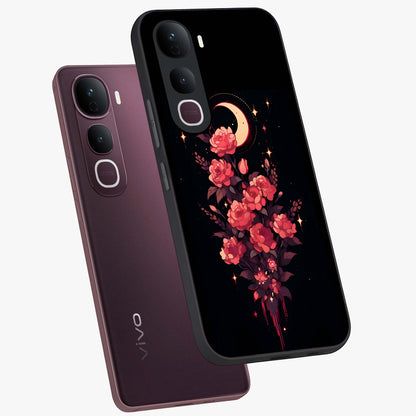 Moonlit Floral Elegance Glass Case displayed in angled mockup highlighting graceful flower design with soft moonlight aesthetic.