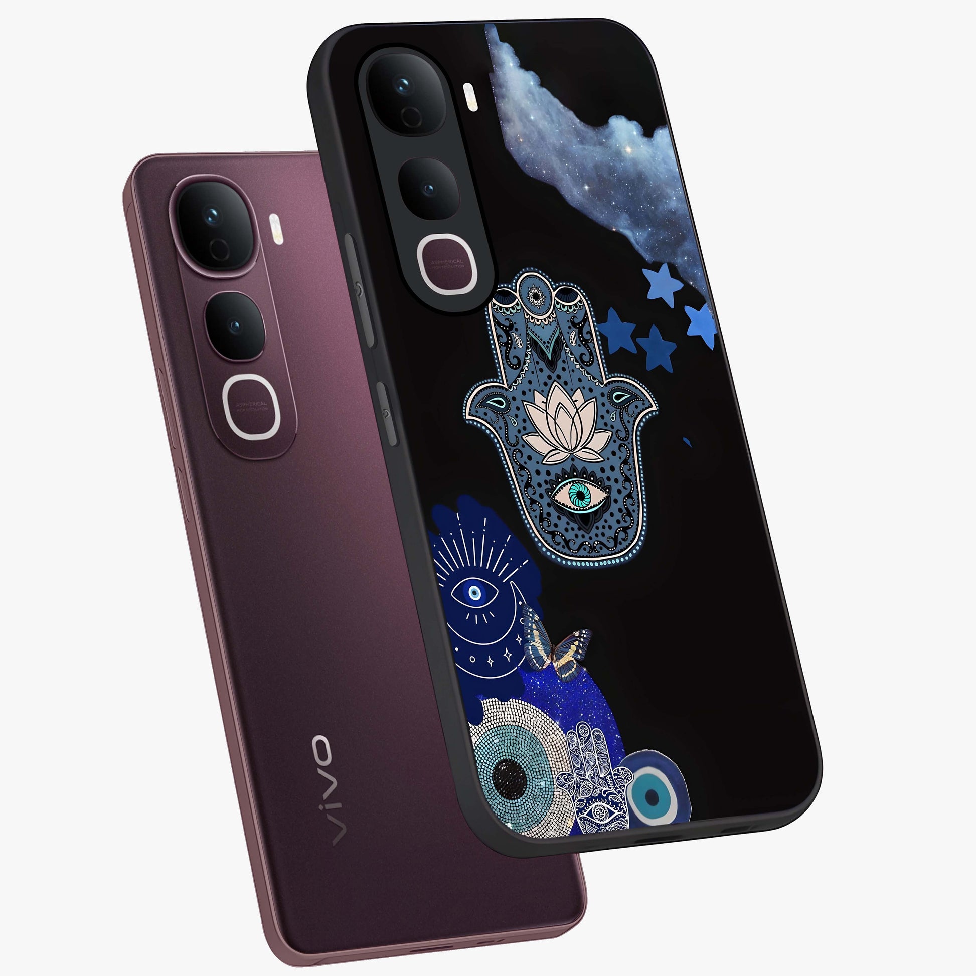 Mystic Hand Aura Glass Case displayed in angled mockup highlighting magical aura design with spiritual aesthetic style.