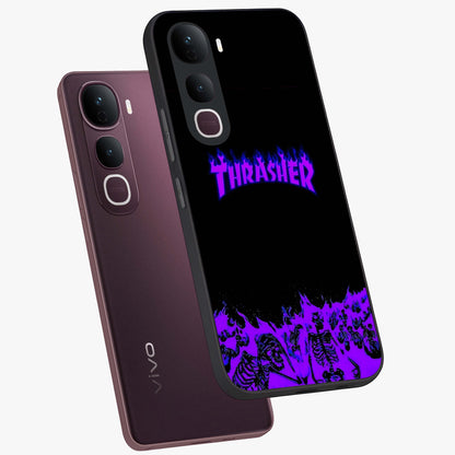 Neon Flame Riot Glass Case displayed in angled mockup highlighting glowing flame design with vibrant neon aesthetic.