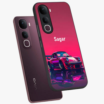 Neon Pink Porsche Glass Case displayed in angled mockup highlighting sleek neon pink car design with racing aesthetic.