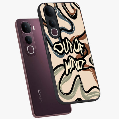 Out Of Mind Glass Case displayed in angled mockup highlighting bold statement design with modern artistic aesthetic.