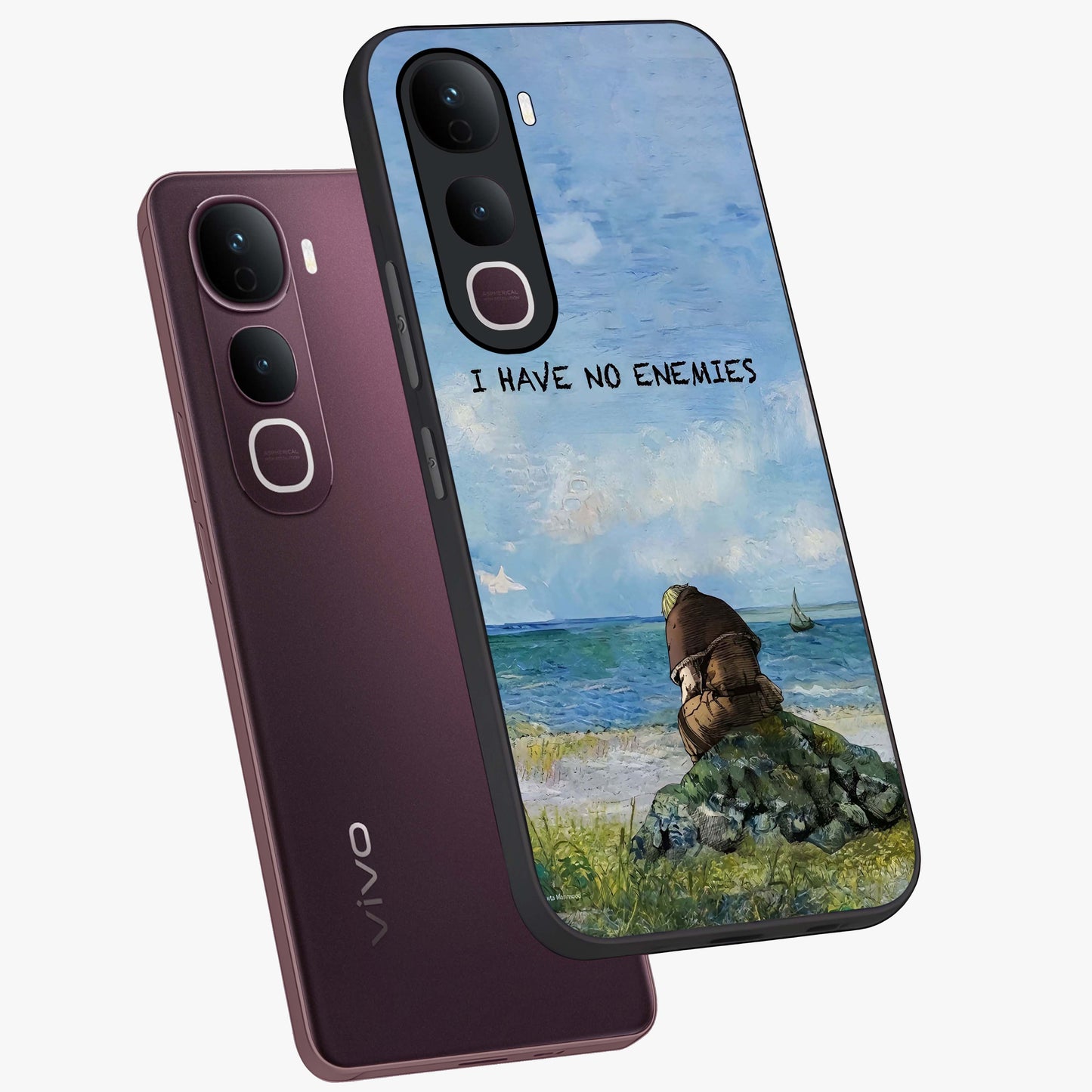 Peace Beyond War Glass Case displayed in angled mockup highlighting meaningful message design with artistic aesthetic style.