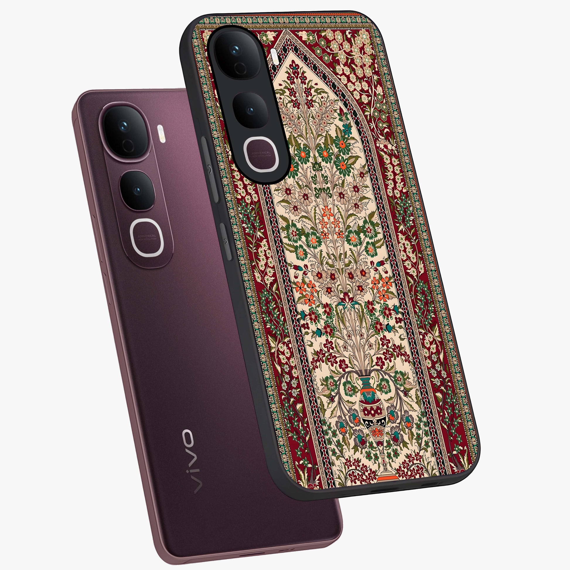 Persian Inspired Glass Case displayed in angled mockup highlighting intricate traditional design with elegant cultural aesthetic.