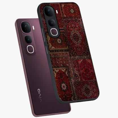 Persian Velvet Tale Glass Case displayed in angled mockup highlighting ornate textile inspired design with royal aesthetic.
