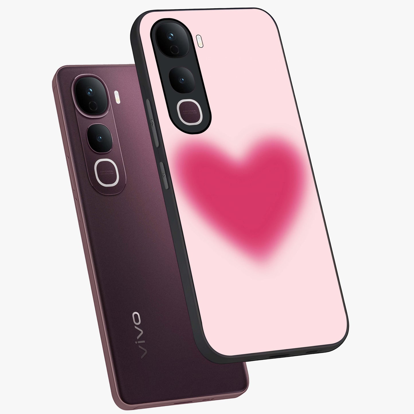 Pink Aura Heart Glass Case displayed in angled mockup highlighting vibrant pink heart design with dreamy aura aesthetic.
