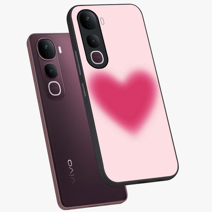 Pink Aura Heart Glass Case displayed in angled mockup highlighting vibrant pink heart design with dreamy aura aesthetic.