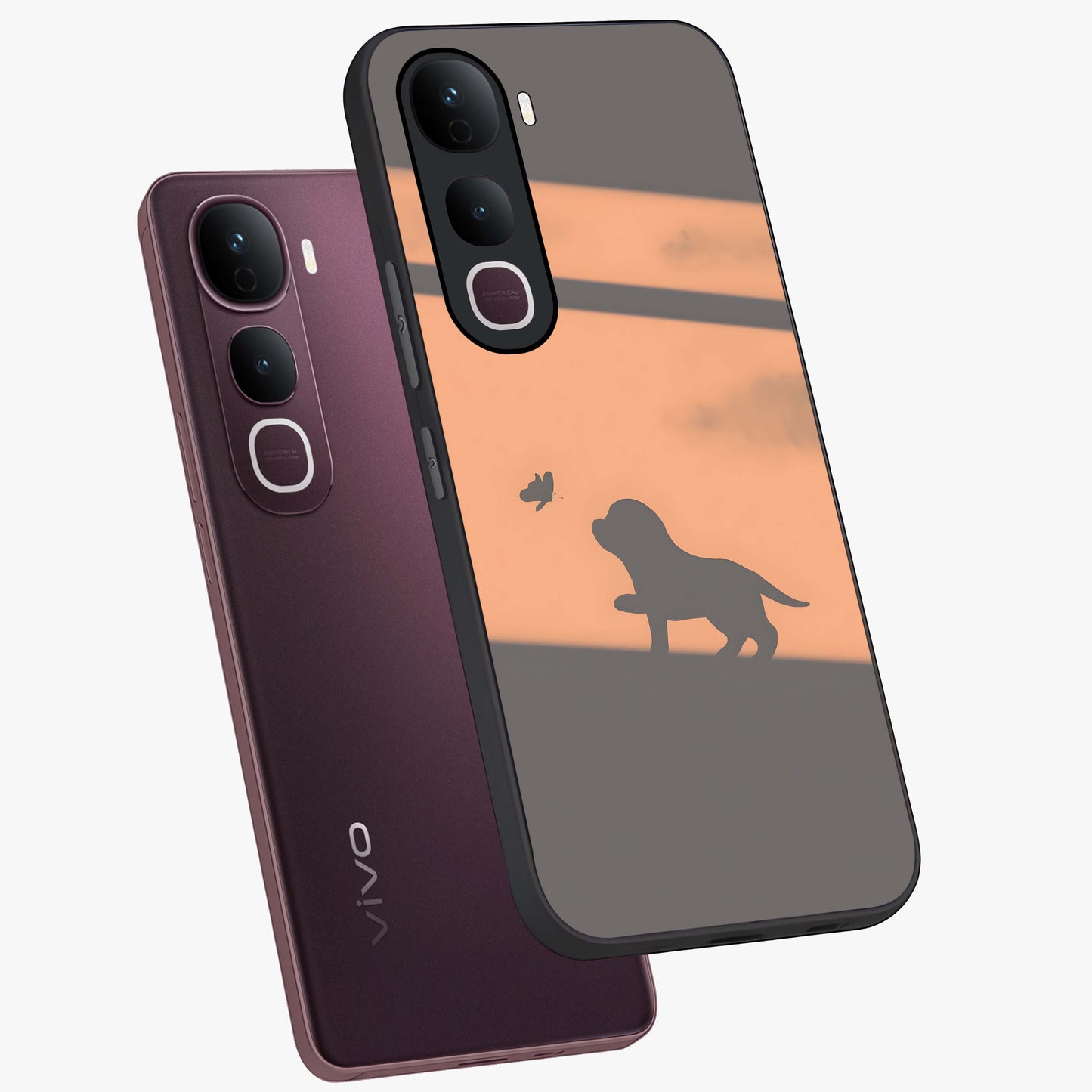 Puppy Shadow Art Glass Case displayed in angled mockup highlighting playful dog illustration with artistic shadow aesthetic.