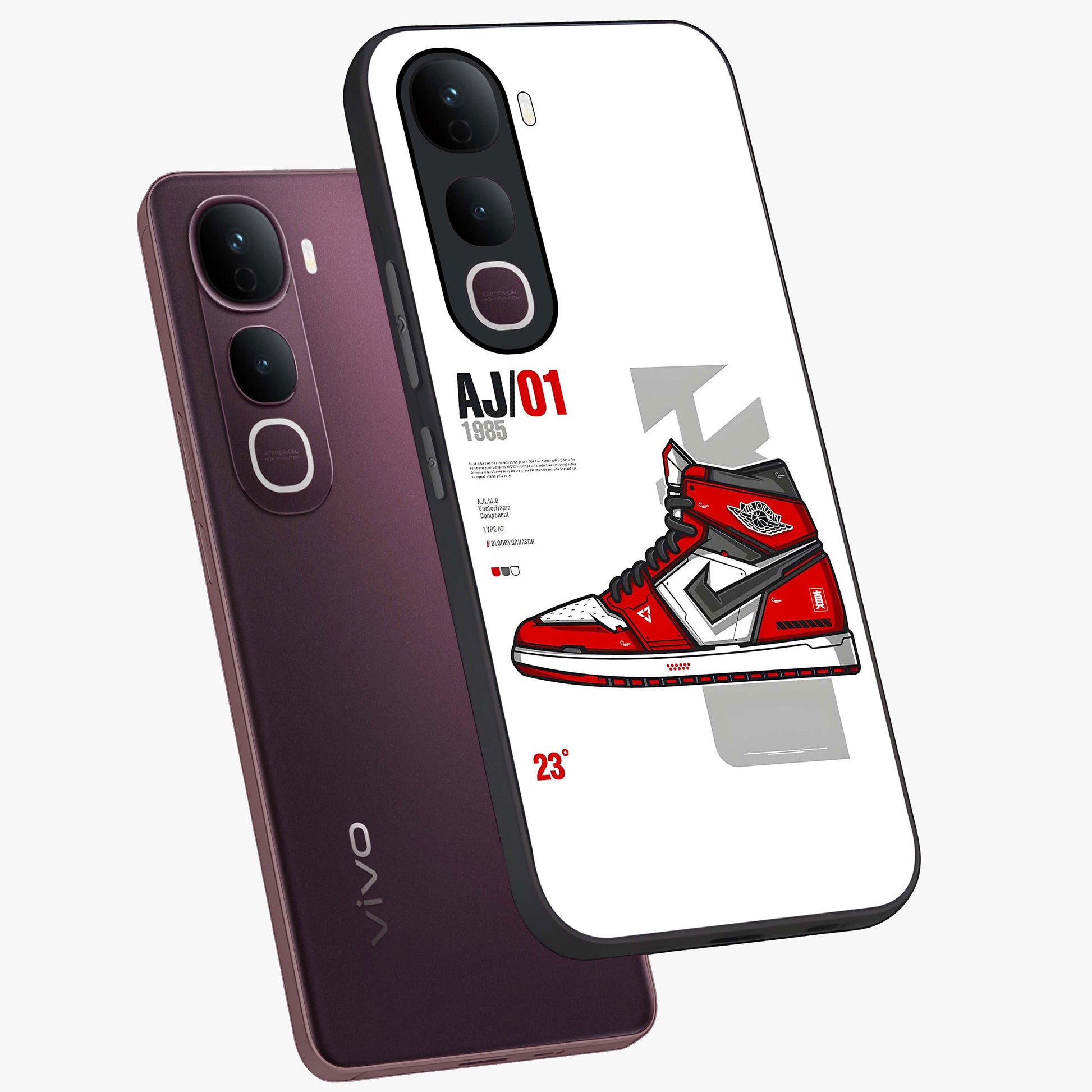 Retro Sneaker Blueprint Glass Case displayed in angled mockup highlighting detailed shoe design with sporty retro aesthetic.