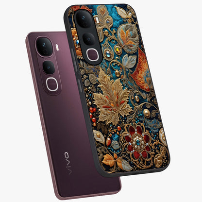 Royal Jewel Garden Glass Case displayed in angled mockup highlighting vibrant jewel inspired floral design with elegant aesthetic.