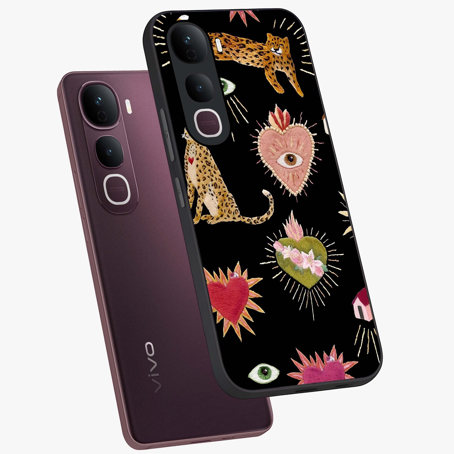 Sacred Jungle Heart Glass Case displayed in angled mockup highlighting lush tropical design with natural aesthetic style.