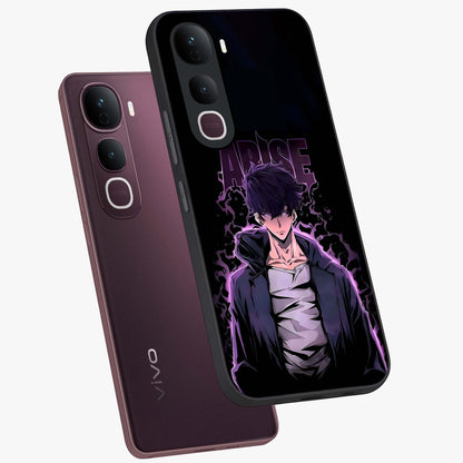 Shadow Monarch Awakening Glass Case displayed in angled mockup highlighting dramatic shadow warrior design with fantasy aesthetic.