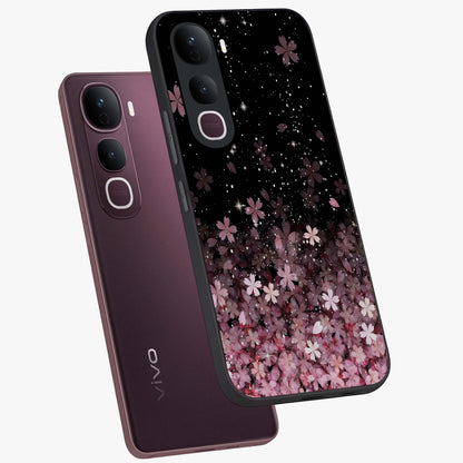 Small Starry Flowers Glass Case displayed in angled mockup highlighting tiny flower pattern with celestial aesthetic style.