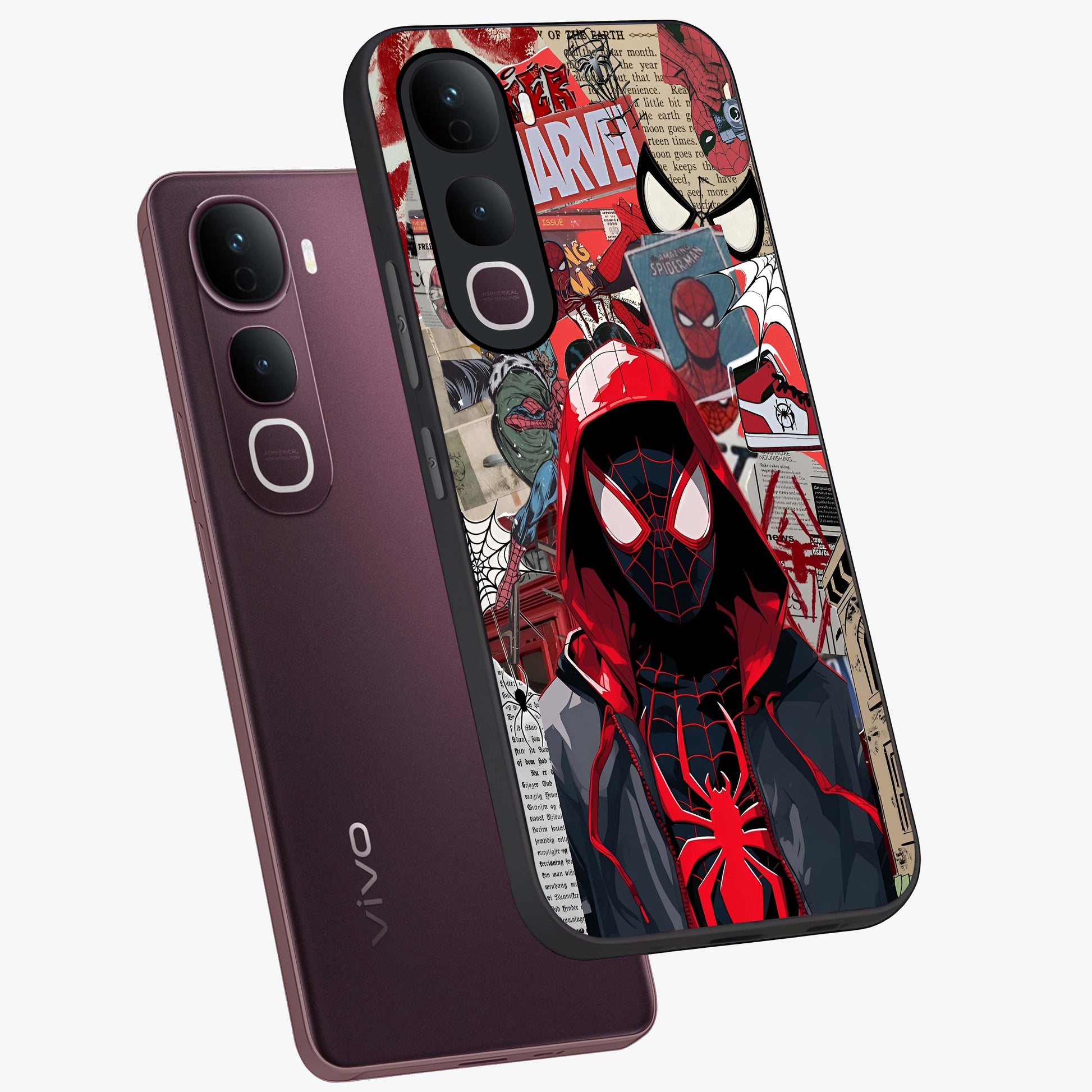 Spider Collage Street Glass Case displayed in angled mockup highlighting dynamic street style collage design with comic aesthetic.