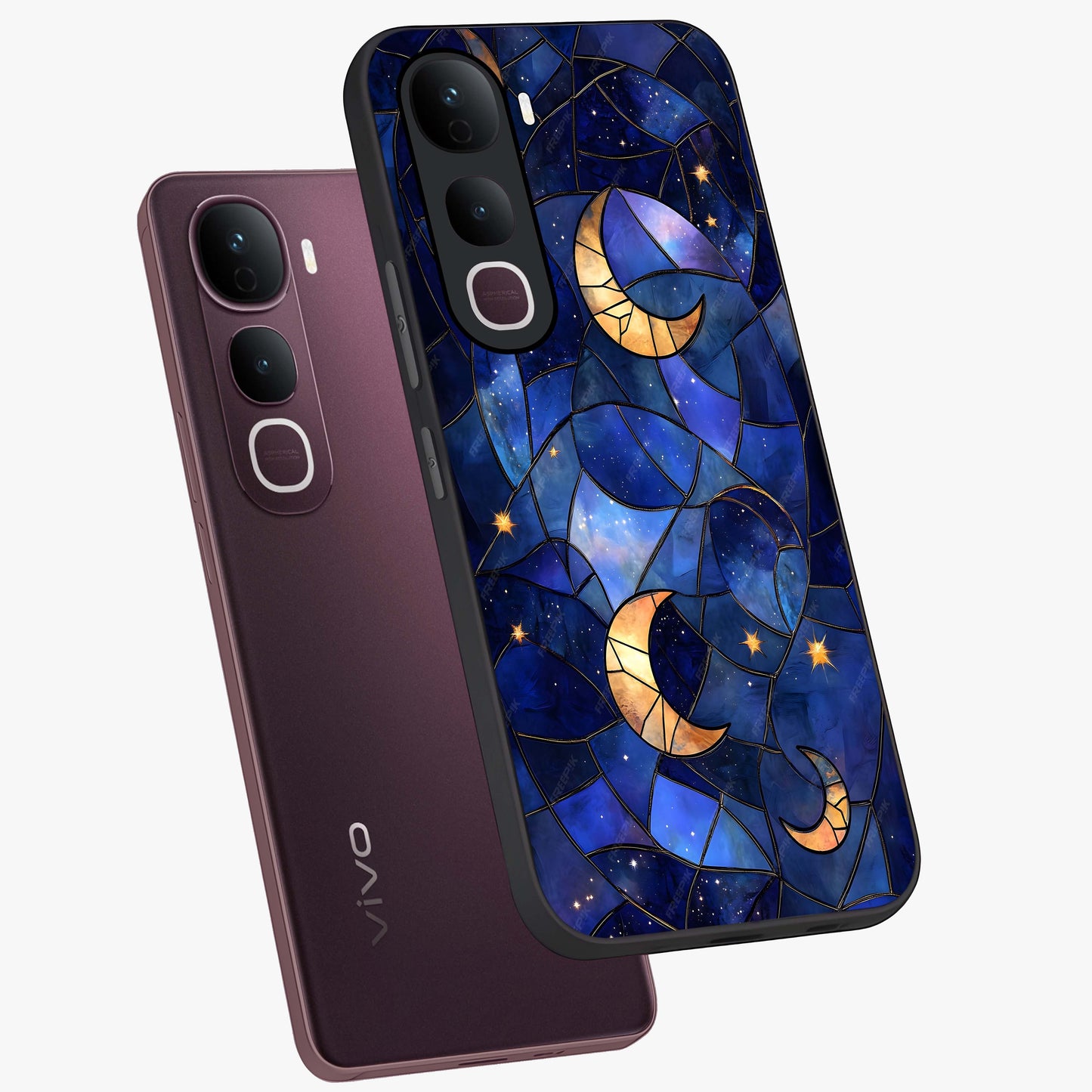 Starlit Sky Tapestry Glass Case displayed in angled mockup highlighting celestial night pattern with artistic aesthetic style.