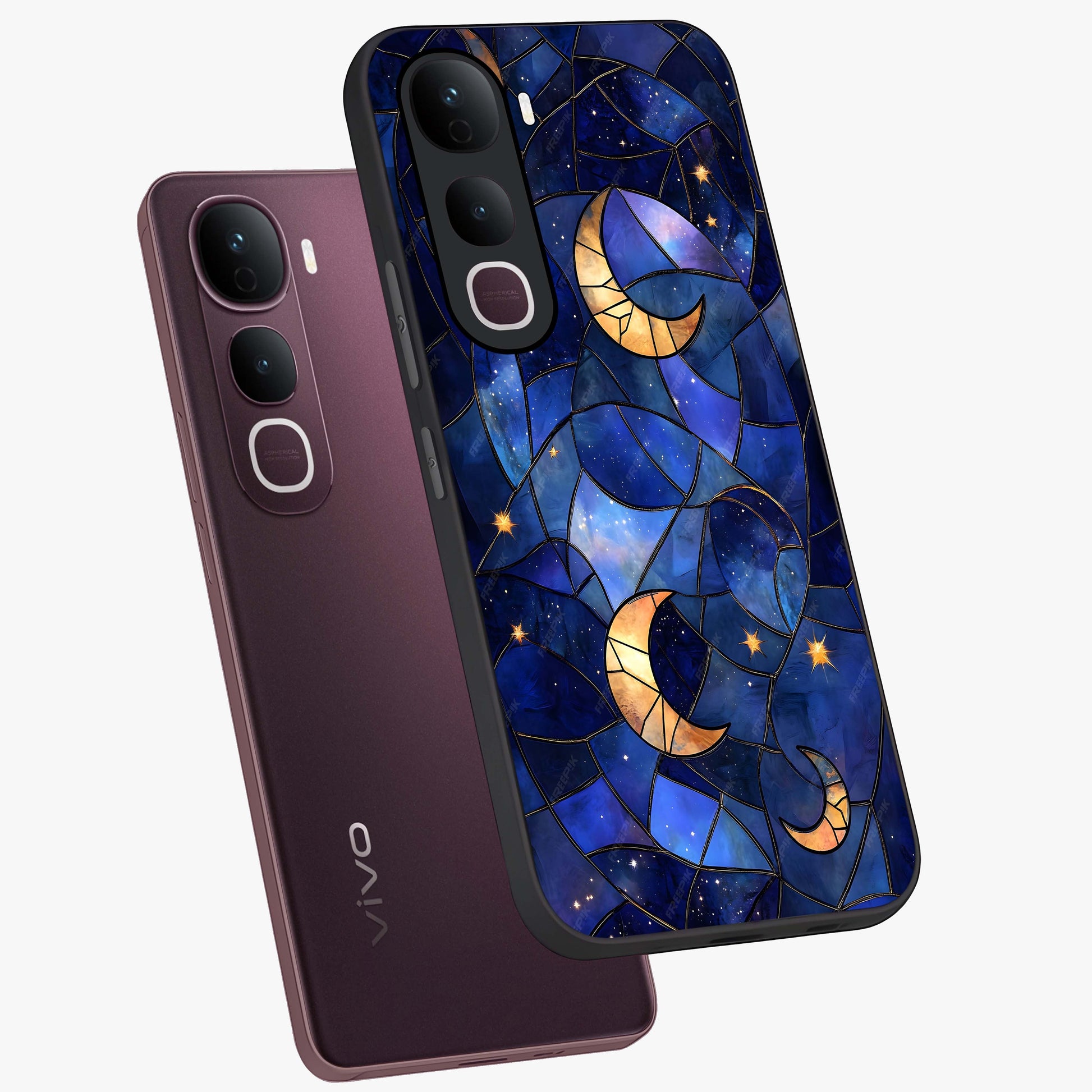 Starlit Sky Tapestry Glass Case displayed in angled mockup highlighting celestial night pattern with artistic aesthetic style.