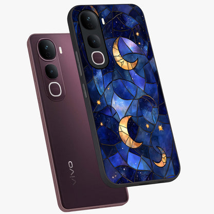 Starlit Sky Tapestry Glass Case displayed in angled mockup highlighting celestial night pattern with artistic aesthetic style.
