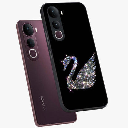 Starlit Swan Grace Glass Case displayed in angled mockup highlighting elegant swan illustration with dreamy celestial aesthetic.