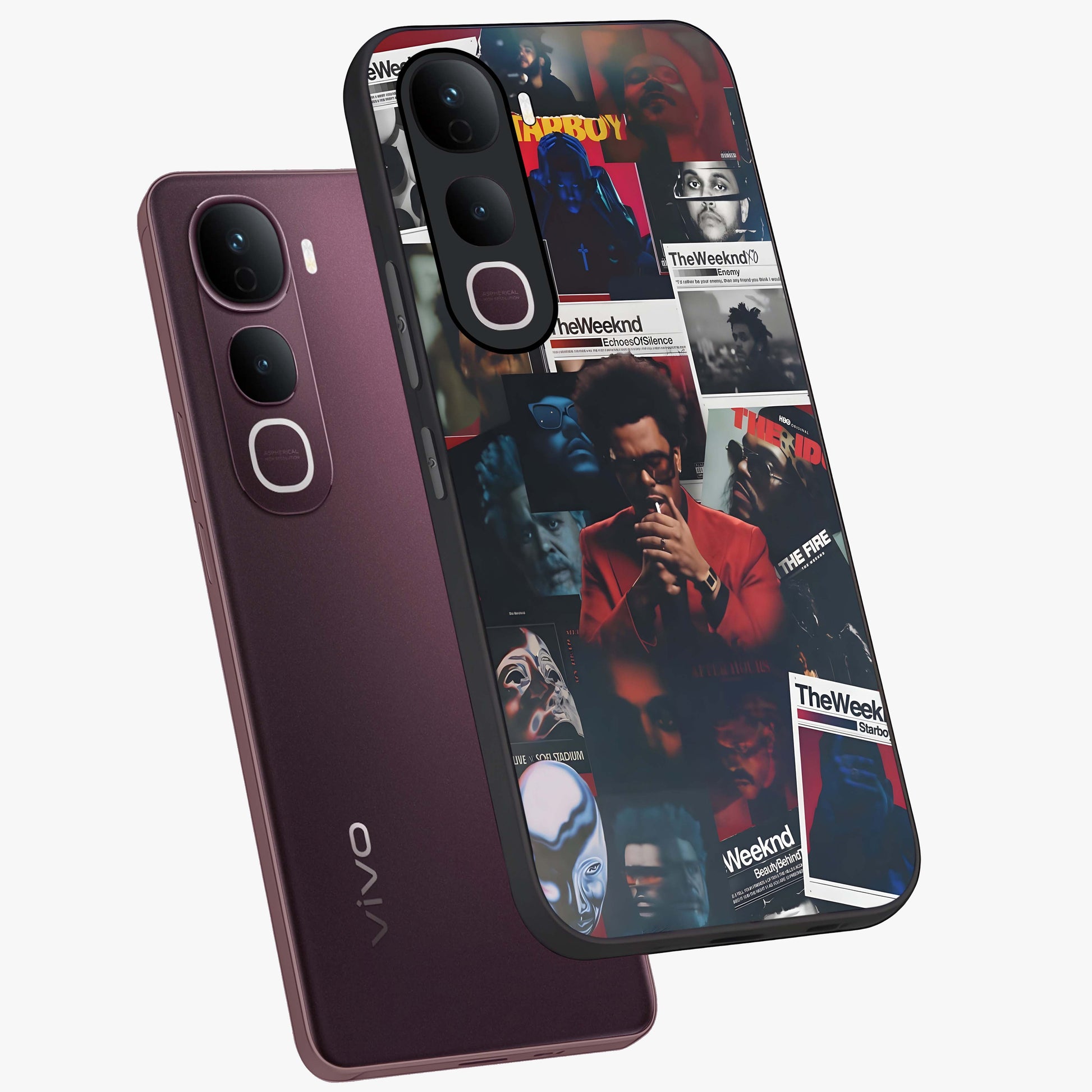 The Weeknd Glass Case displayed in angled mockup highlighting stylish pop culture inspired design with modern aesthetic.