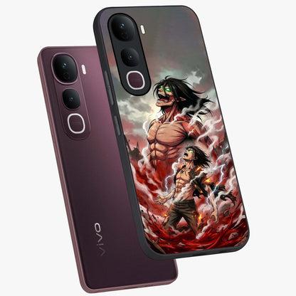 Titan Awakening Fury Glass Case displayed in angled mockup highlighting dramatic giant warrior design with bold anime aesthetic.