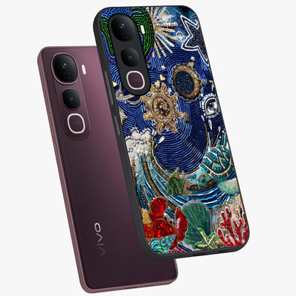 Universe Underwater Spark Glass Case displayed in angled mockup highlighting glowing aquatic design with celestial aesthetic.