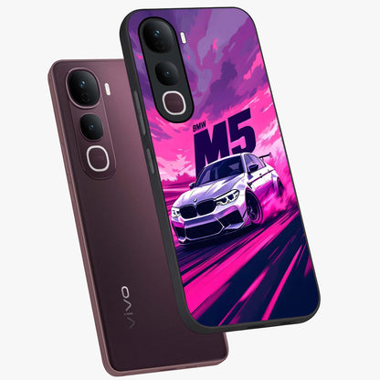 Velocity Drift Pulse Glass Case displayed in angled mockup highlighting dynamic drift design with sporty automotive aesthetic.