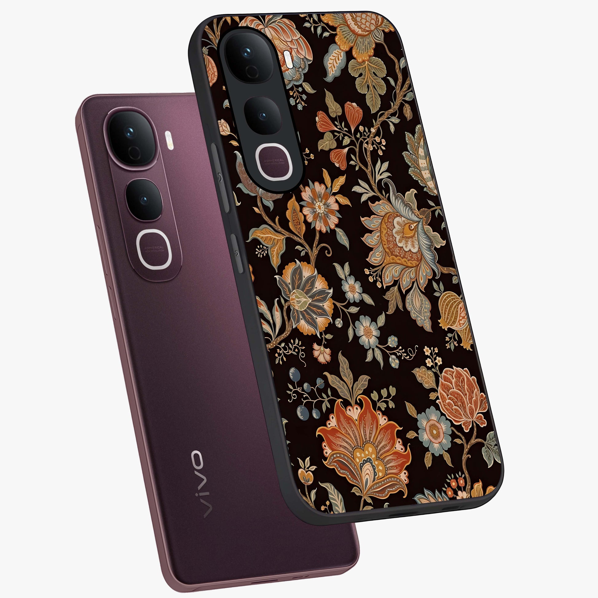 Vintage Floral Dream Glass Case displayed in angled mockup highlighting elegant vintage flower design with soft aesthetic style.
