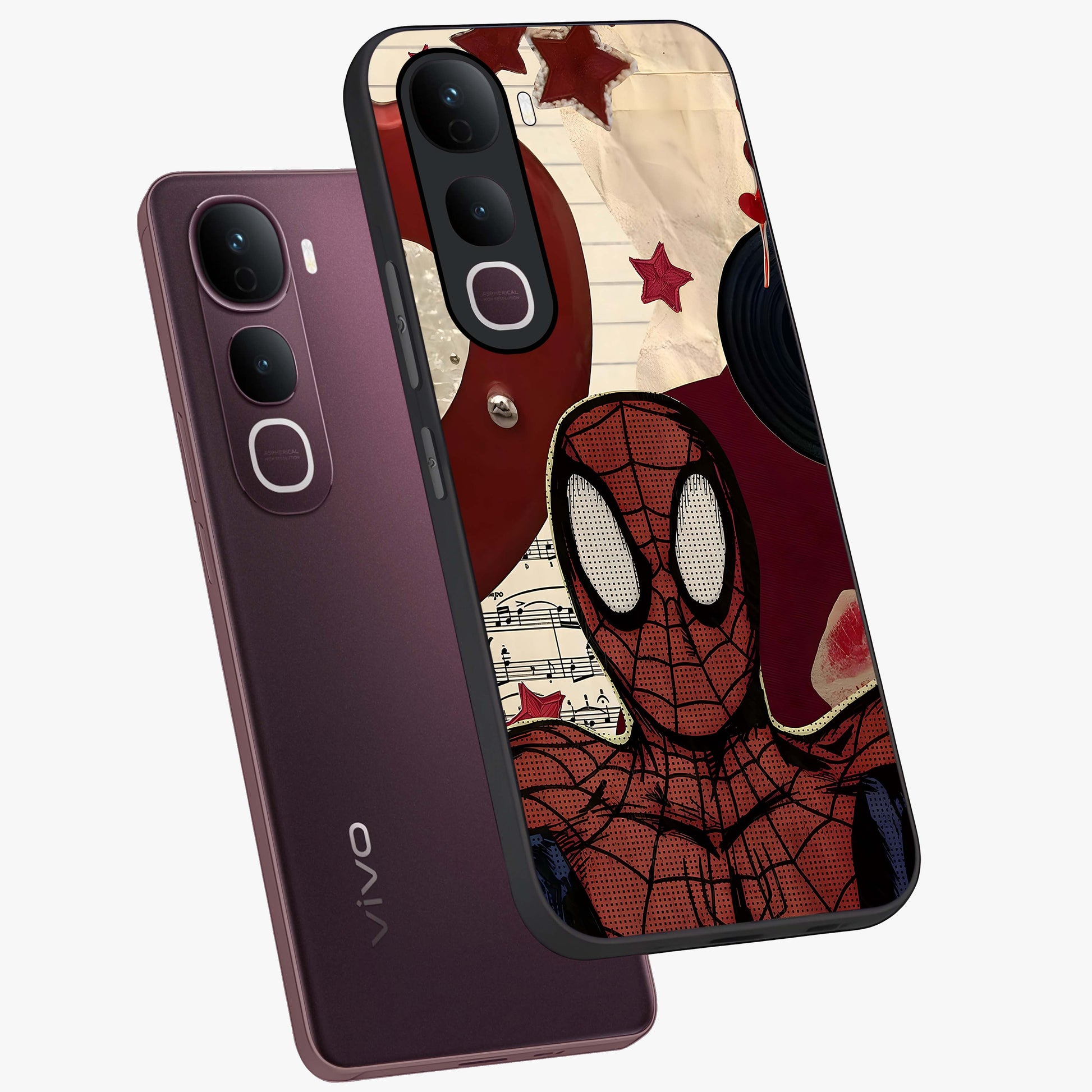 Web Warrior Vibes Glass Case displayed in angled mockup highlighting dynamic web design with comic style aesthetic.