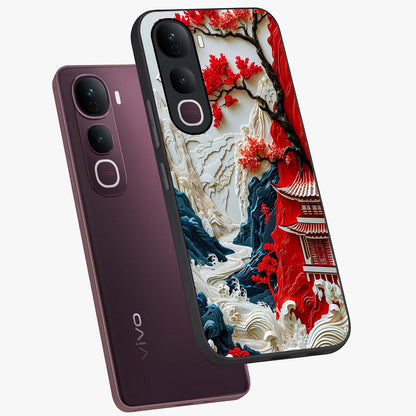 Whispers Of Sakura Waves Glass Case displayed in angled mockup highlighting flowing sakura design with soft floral aesthetic.