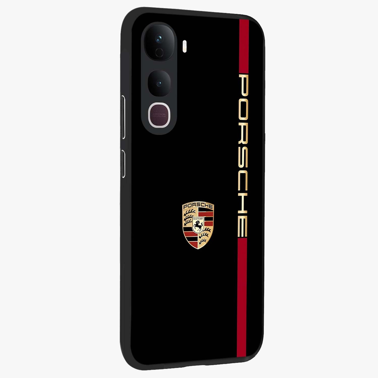Black Minimal Porsche Glass Case upright view showcasing stylish automotive artwork with bold minimal theme.