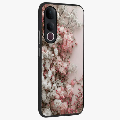 Blush Blossom Cloud Glass Case upright view showcasing calm floral cloud artwork with gentle dreamy theme.