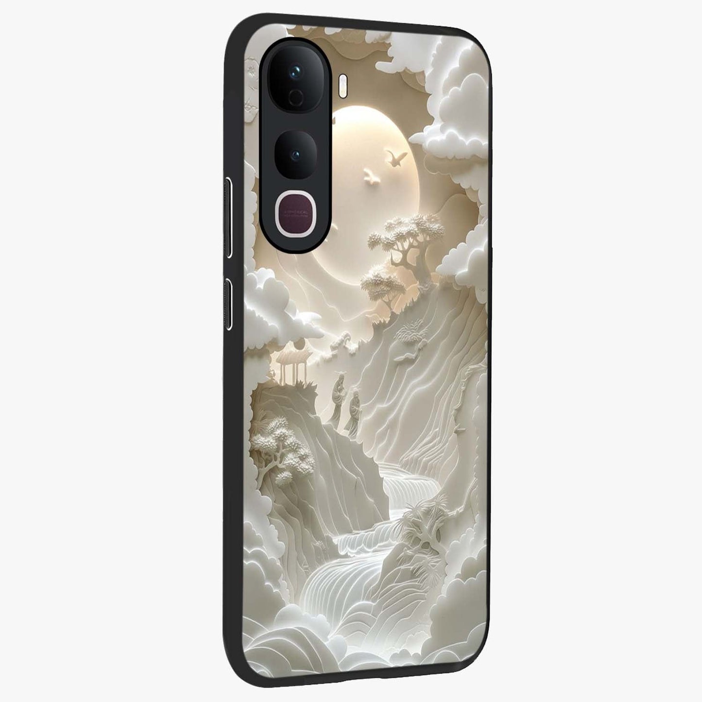 Celestial Origami Glass Case upright view showcasing creative origami artwork with modern celestial style.