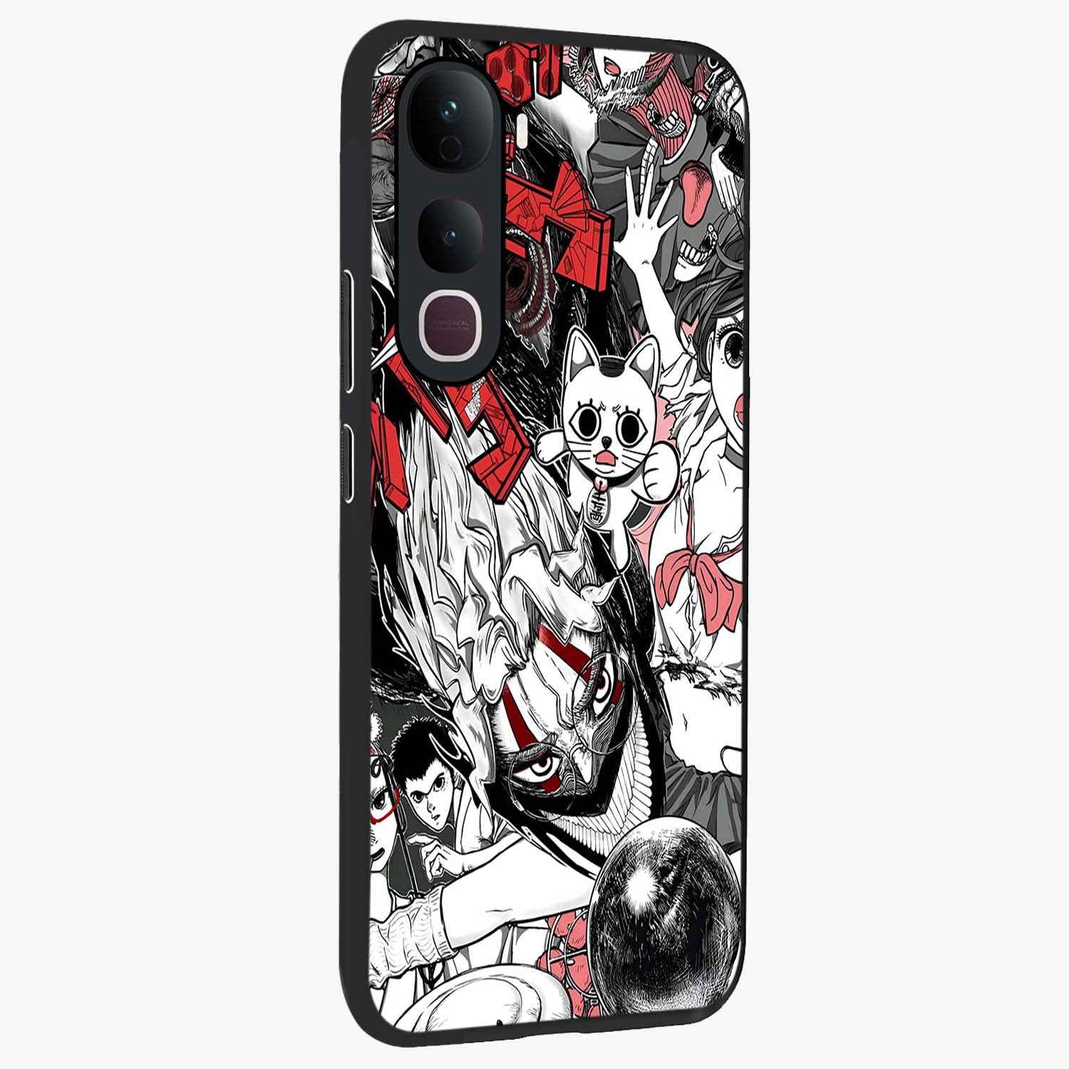 Crimson Chaos Panel Glass Case upright view showcasing intense crimson artwork with dramatic aesthetic style.