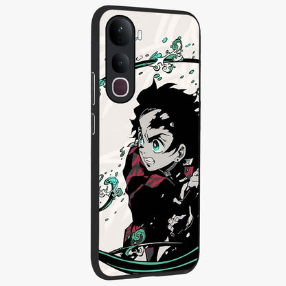 Demon Slayer Glass Case upright view showcasing powerful anime artwork with intense warrior theme.