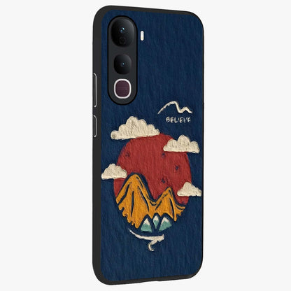 Dream Beyond Mountains Glass Case upright view showcasing beautiful mountain scenery with inspirational nature theme.