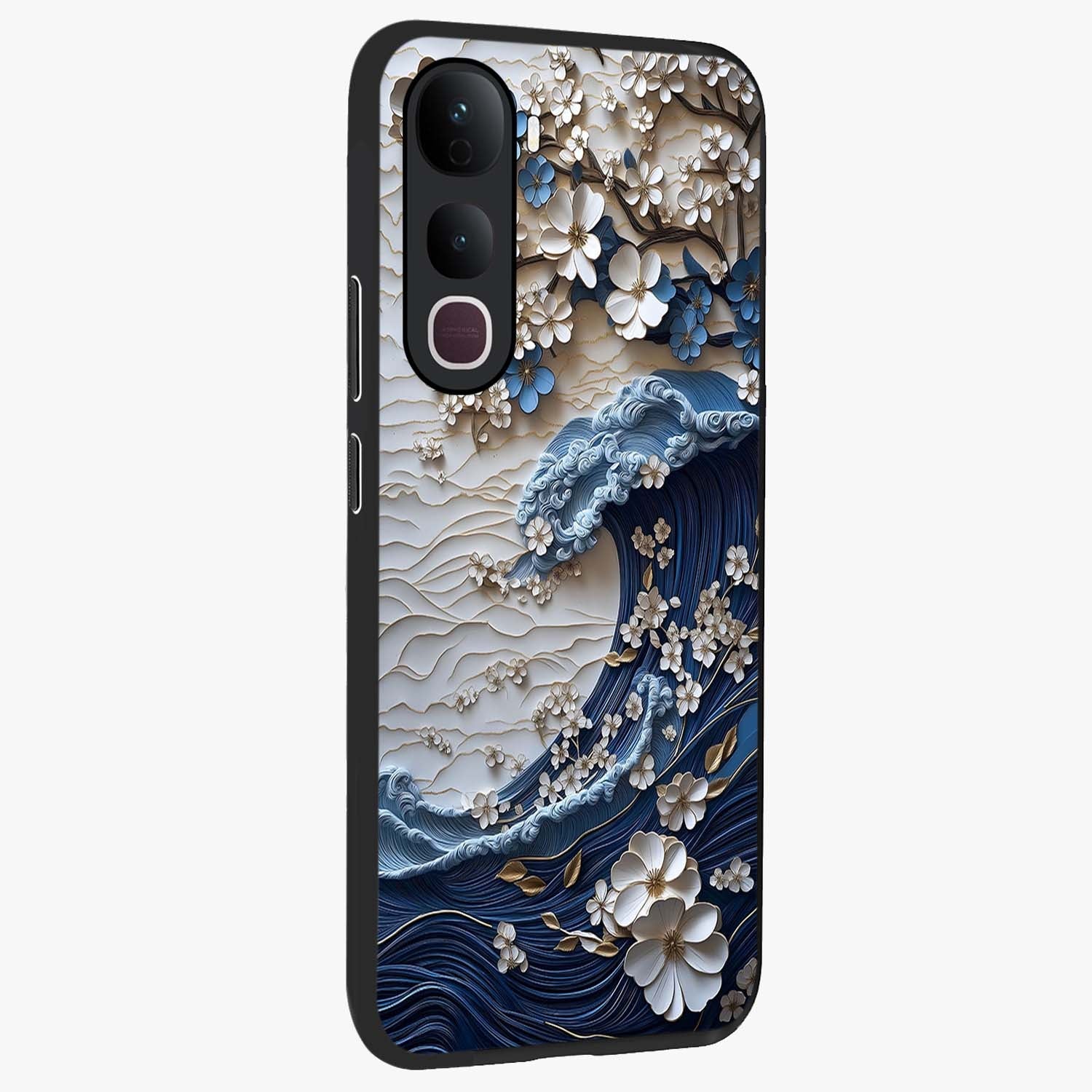 Floral Wave Origami Glass Case upright view showcasing creative floral origami artwork with artistic decorative theme.