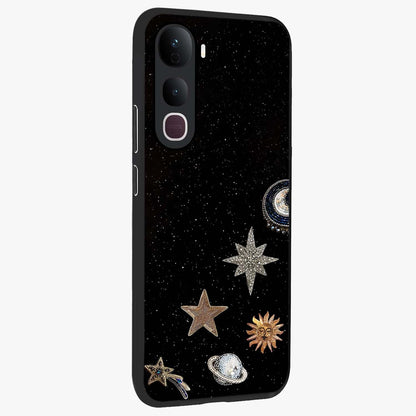 Galactic Charm Glow Glass Case upright view showcasing glowing cosmic charm artwork with magical celestial style.