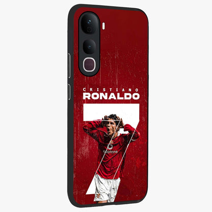 Goal Celebration Legacy Glass Case upright view showcasing dynamic football inspired artwork with victory celebration aesthetic.