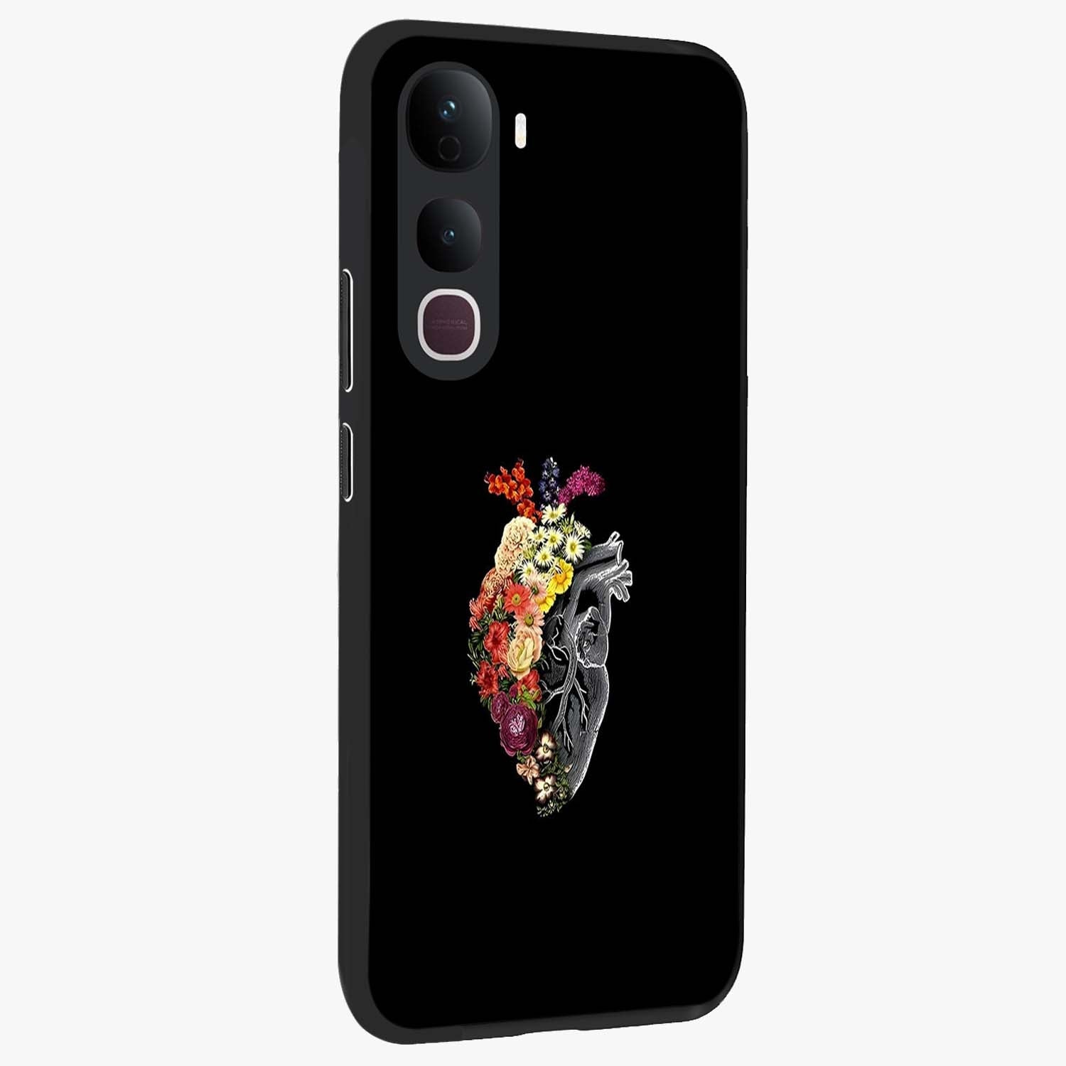 Heart With Flowers Glass Case upright view showcasing decorative heart and floral artwork with sweet romantic theme.