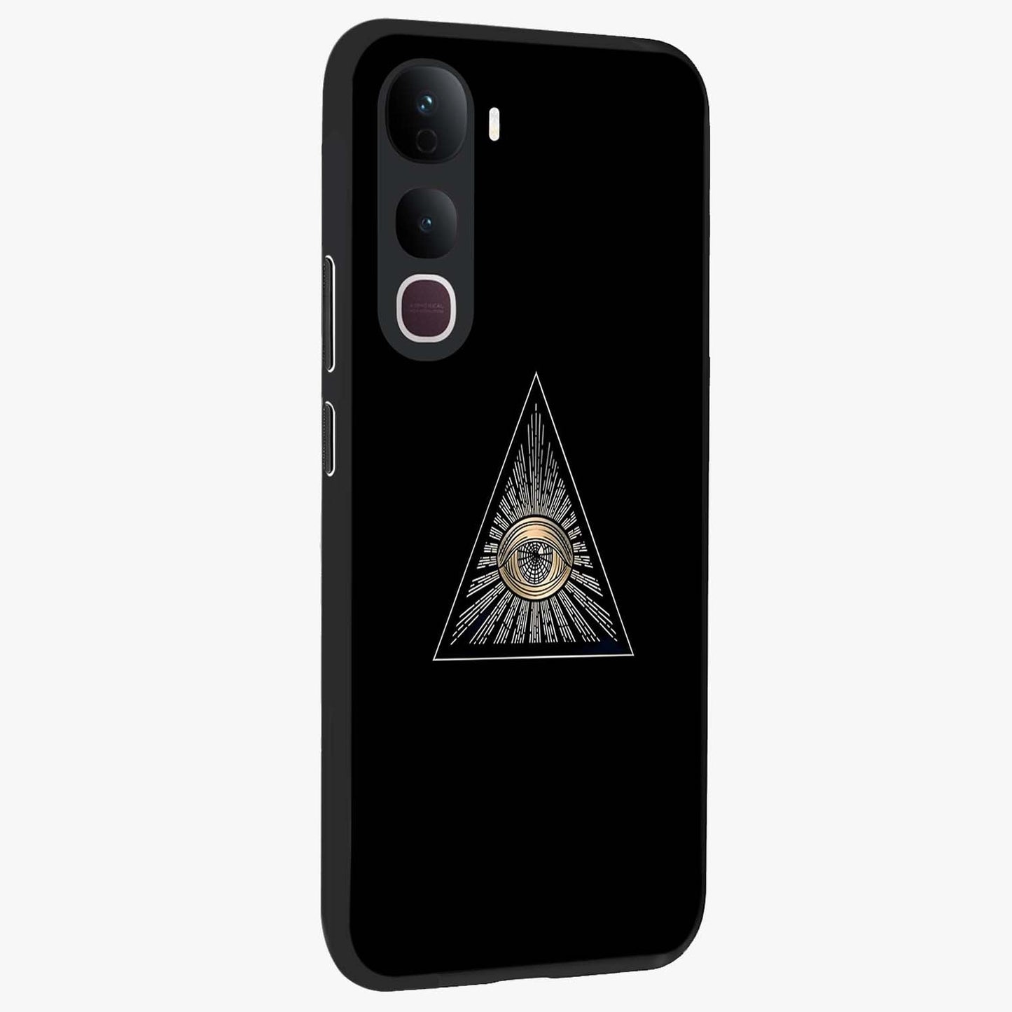 Illuminati Evil Glass Case upright view showcasing striking illuminati artwork with mysterious symbolic theme.