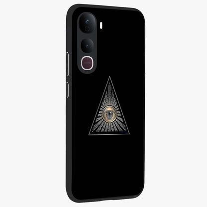 Illuminati Evil Glass Case upright view showcasing striking illuminati artwork with mysterious symbolic theme.