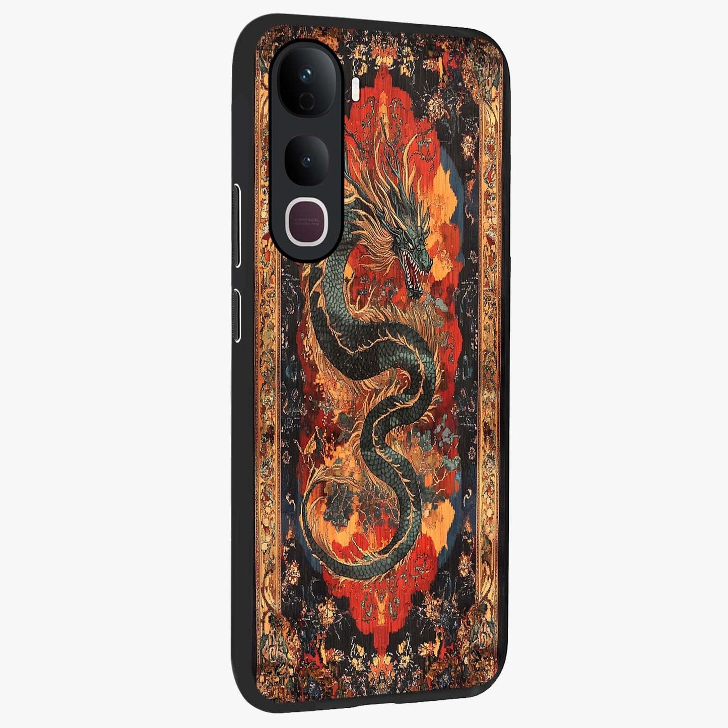 Inferno Dragon Soul Glass Case upright view showcasing intense dragon artwork with fantasy fire theme.