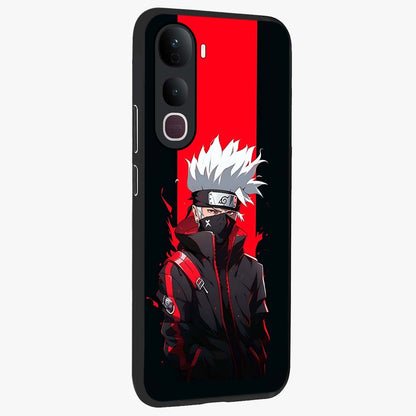 Kakashi Scarlet Shadow Glass Case upright view showcasing intense anime ninja artwork with dark action theme.