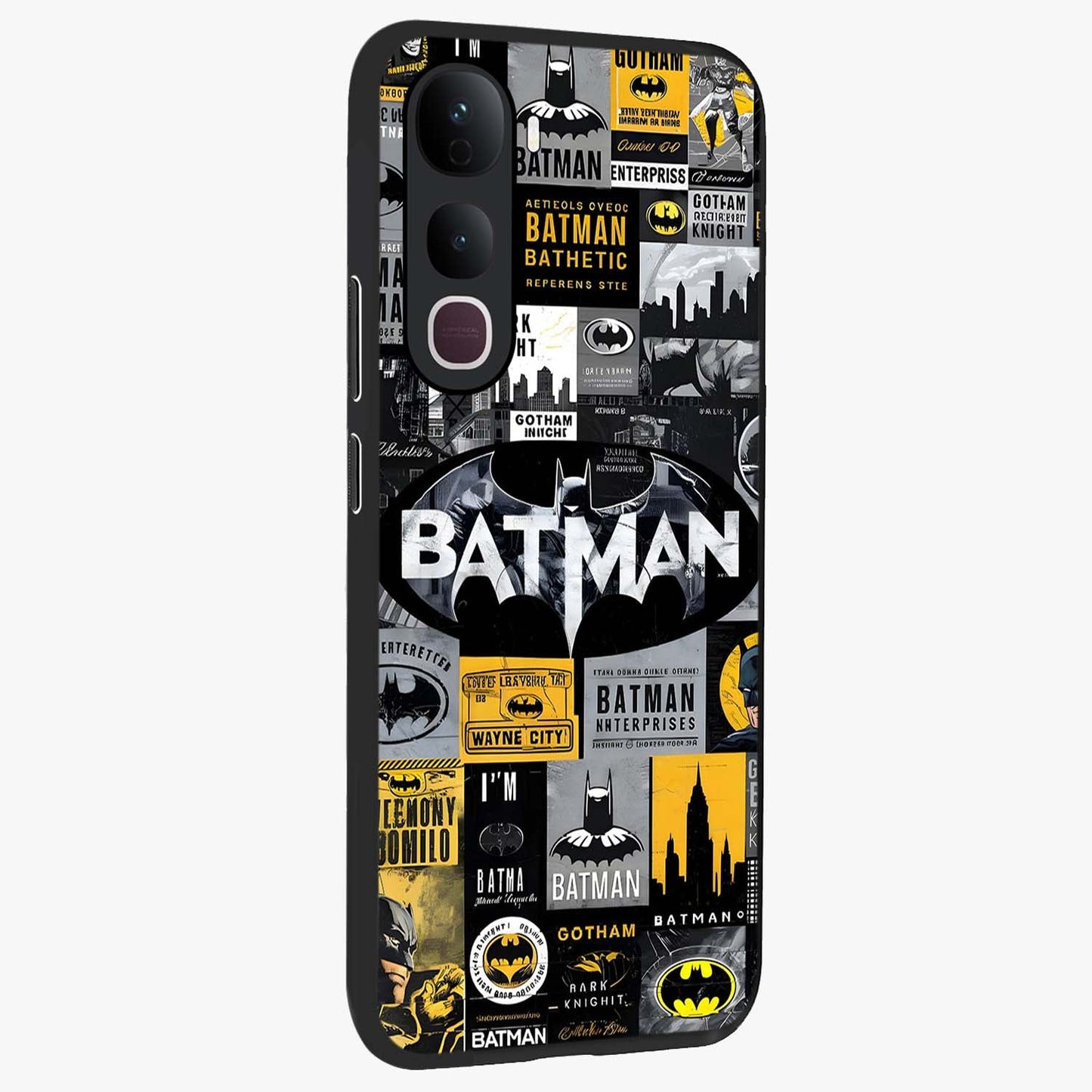 Knight Gotham Rise Glass Case upright view showcasing bold vigilante themed artwork with gothic city vibe.