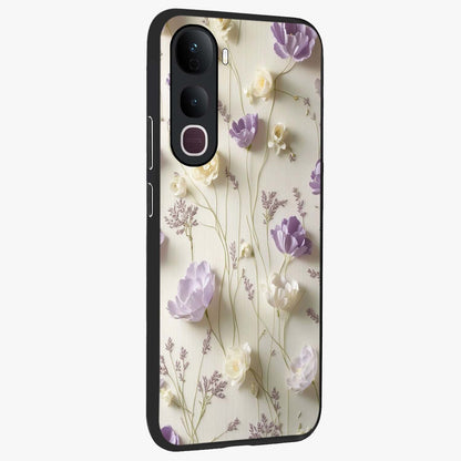 Lilac Breeze Harmony Glass Case upright view showcasing delicate lilac artwork with peaceful floral theme.
