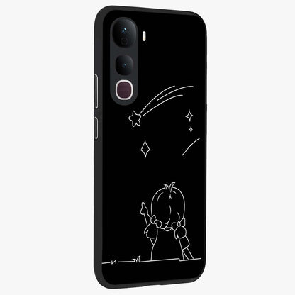 Line Art Girl With Shooting Stars Glass Case upright view showcasing delicate shooting stars artwork with minimal artistic theme.