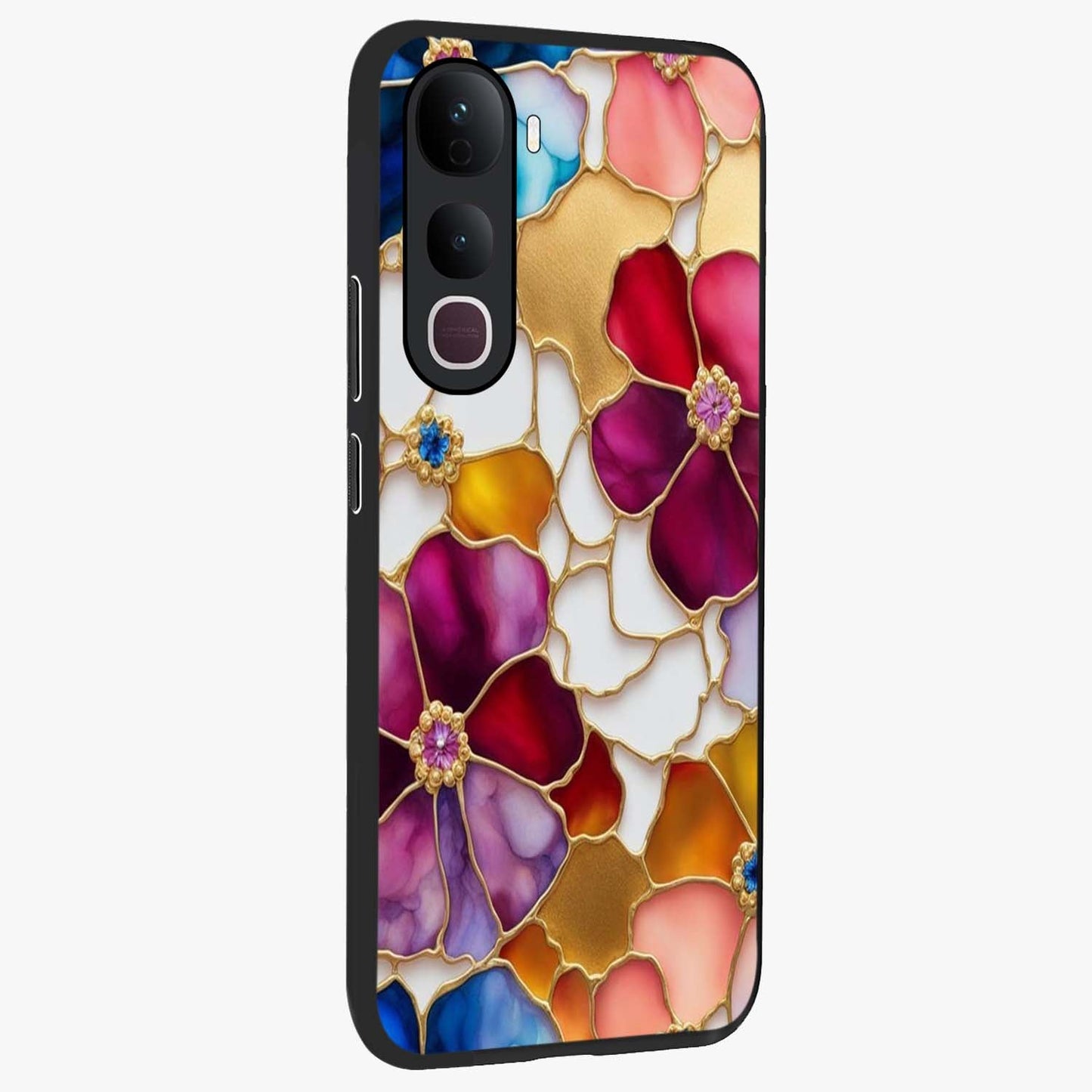 Marble Flower Pattern Glass Case upright view showcasing decorative marble flower artwork with refined style.